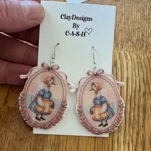 Vintage Style Pink and Blue Earrings